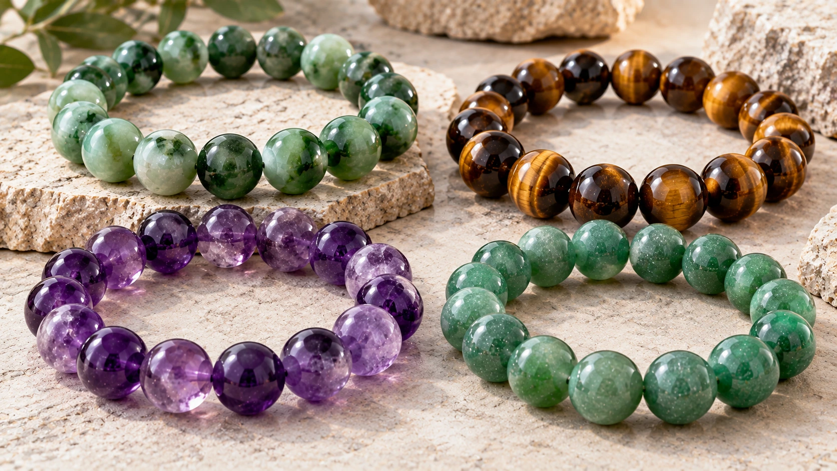 Pulseras de jade, ojo de tigre, amatista y aventurina