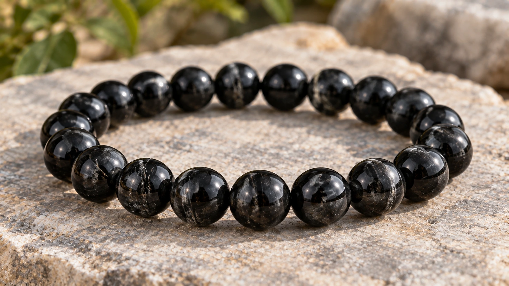 Pulsera de turmalina negra de cuentas redondas de 8 mm