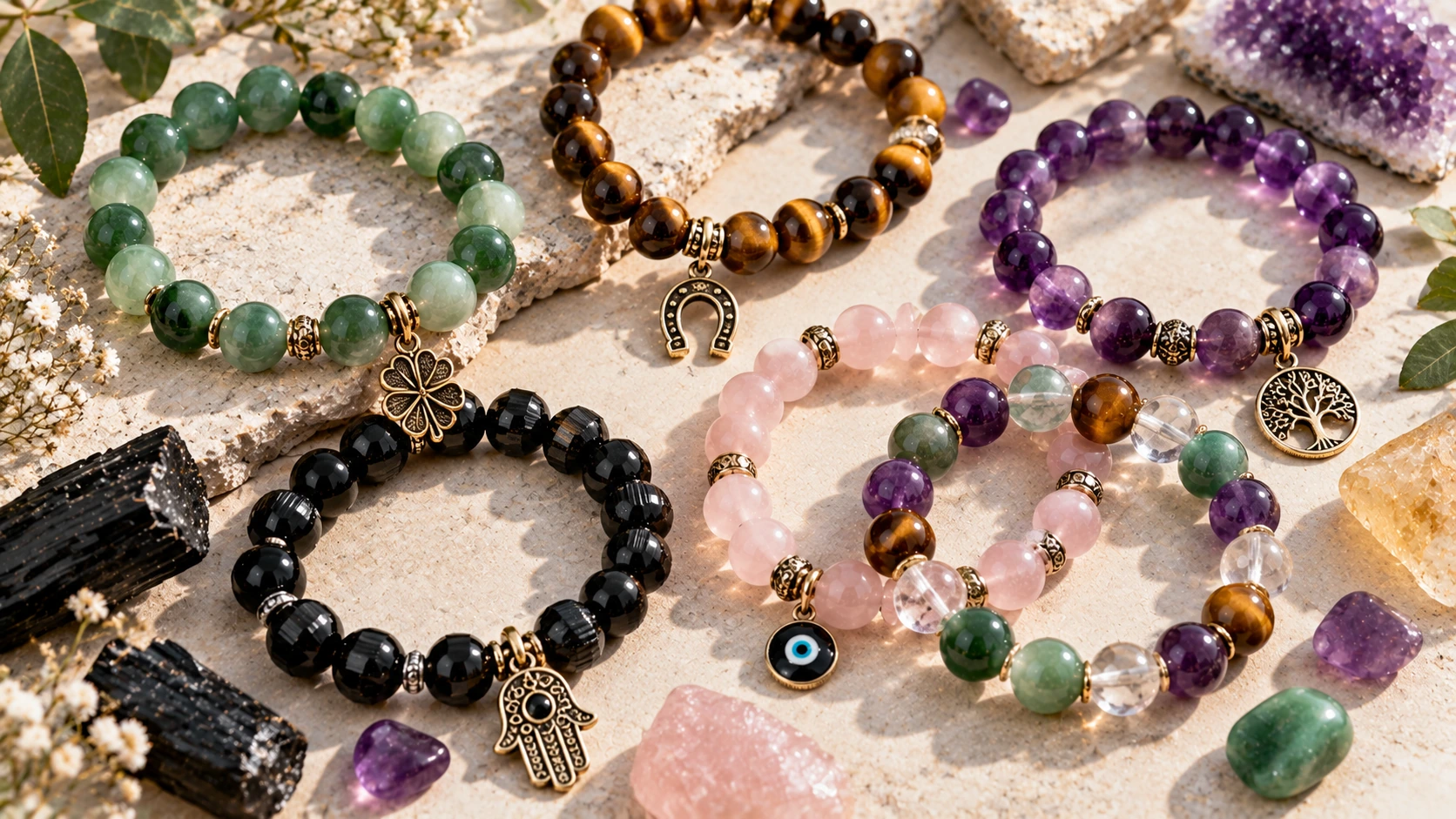 Amuletos y piedras utilizados en pulseras de la suerte